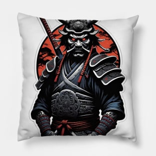 Ancient Japanese Warrior with Katana Sword in Vintage Armor Pillow