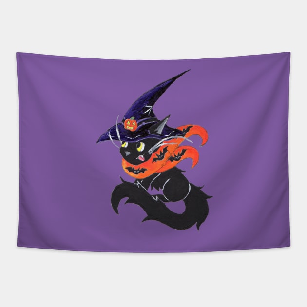 Witch City Kitty Tapestry by KristenOKeefeArt