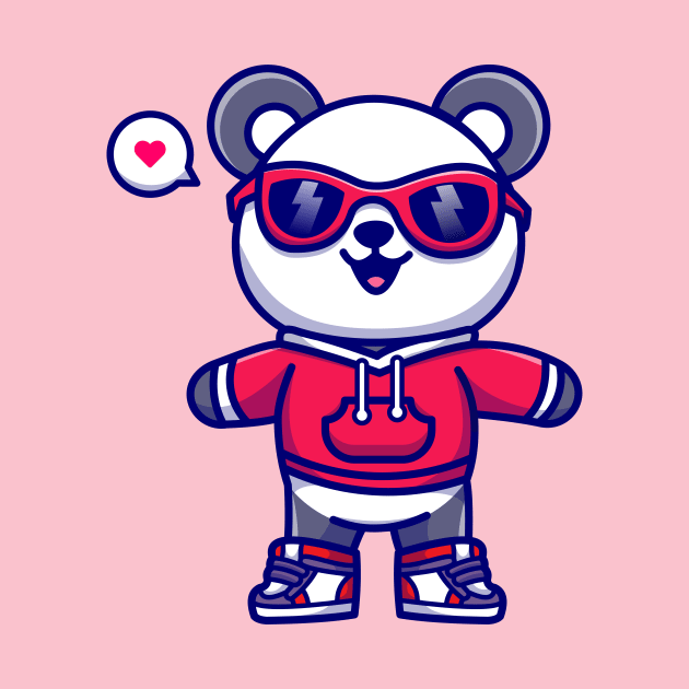 Cute Panda Wearing Hoodie And Glasses Cartoon by Catalyst Labs