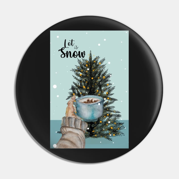 Christmas Cup of Coffee Postcard Pin by Miladrawcolors