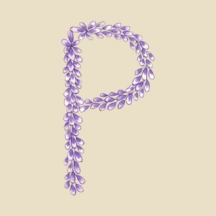 Lavender Letter P Hand Drawn in Watercolor and Ink T-Shirt