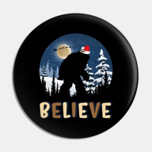 Funny Christmas Xmas Bigfoot Believe Sasquatch Pin