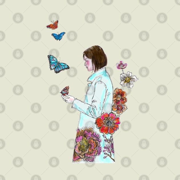 Woman with Butterflies and Flowers. by FanitsaArt