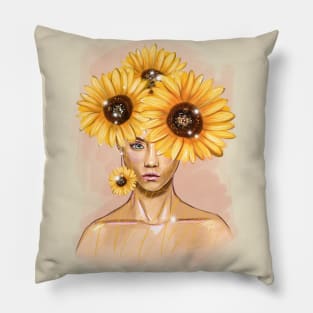 Pretty young girl with flowers in hair. Pillow