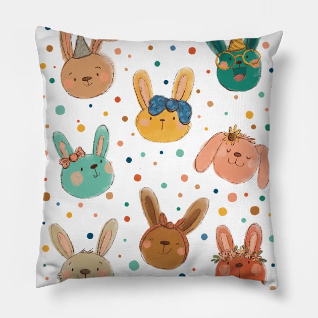 Bunnies party Pillow by LeFacciotte