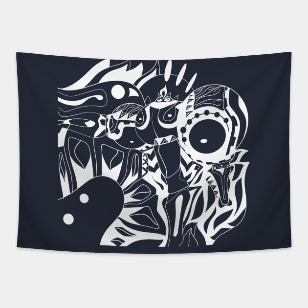 cyborg aztec pattern ecopop Tapestry by jorge_lebeau