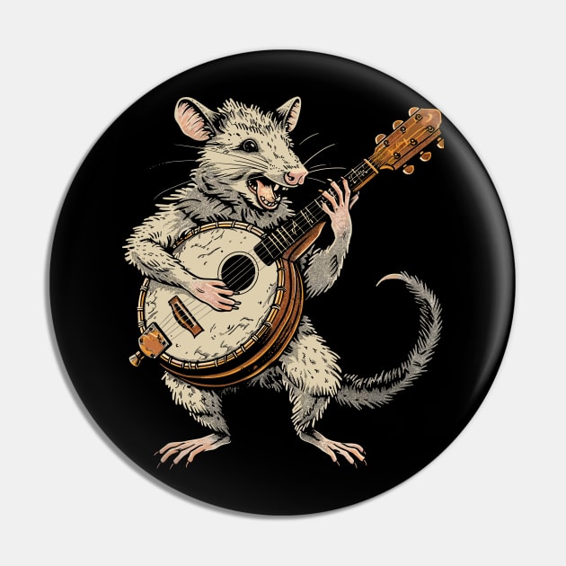 Funny Possum Opossum playing the banjo Weird Trash Kitty Guitar Possum Love Animal Pin by RetroZin