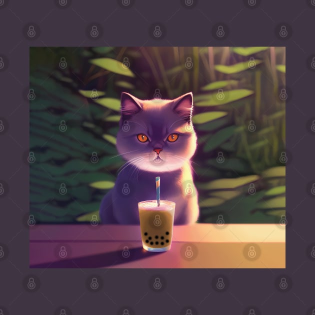 Persian Exotic Shorthair Cat with boba bubble tea by akwl.design