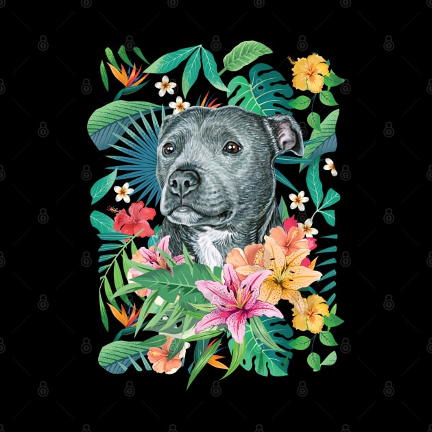 Tropical Black Pit Bull Pitbull by LulululuPainting