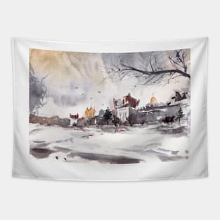 Snow-covered fortress Tapestry