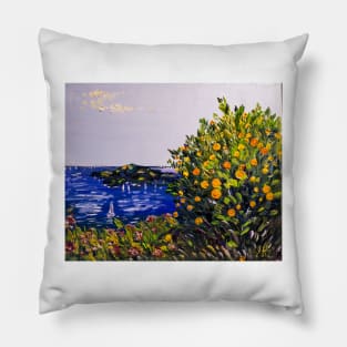 Seascape with tangerine tree Pillow