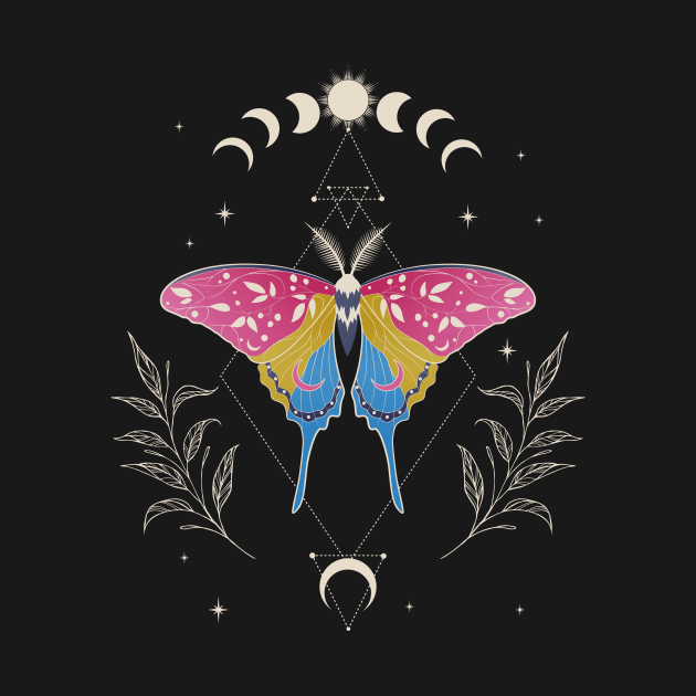 Pansexual Luna Moth Celestial Cottagecore LGBT Pride Flag by Psitta