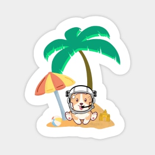 Space Corgi goes to the beach! - The Cool Astronaut Puppy! Magnet