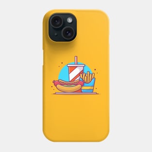 Hotdog, French fries And Soft Drink Cartoon Vector Icon Illustration Phone Case
