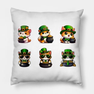 Cat Leprechauns With Pots of Gold - Stickers - Saint Patrick Pillow