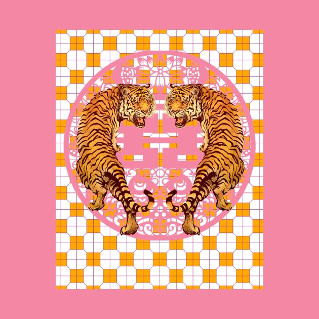 Hong Kong Funky Tigers Blush Pink and Orange - Animal Lover by CRAFTY BITCH