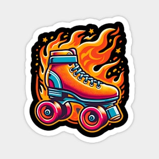 Flaming skate for Roc City Roller Derby Magnet