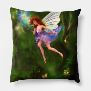 Mystic fairies flying in an enchanted forest Pillow