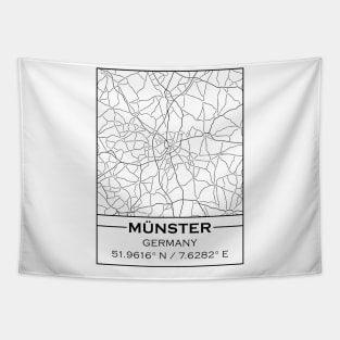 Münster City Map - Minimal Black and White Design Tapestry