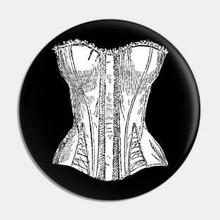 Corset Vintage Style Black and White Illustration Pin