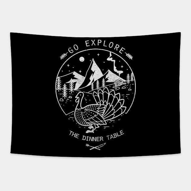 Go explore dinner table Tapestry by Working Mens College