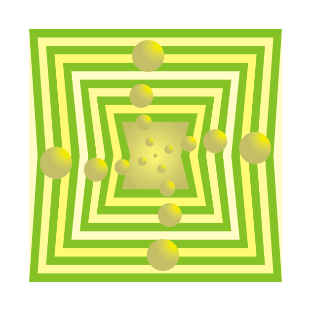 Spheres Pirouetting Through a Green and Yellow Portal by Flabbart