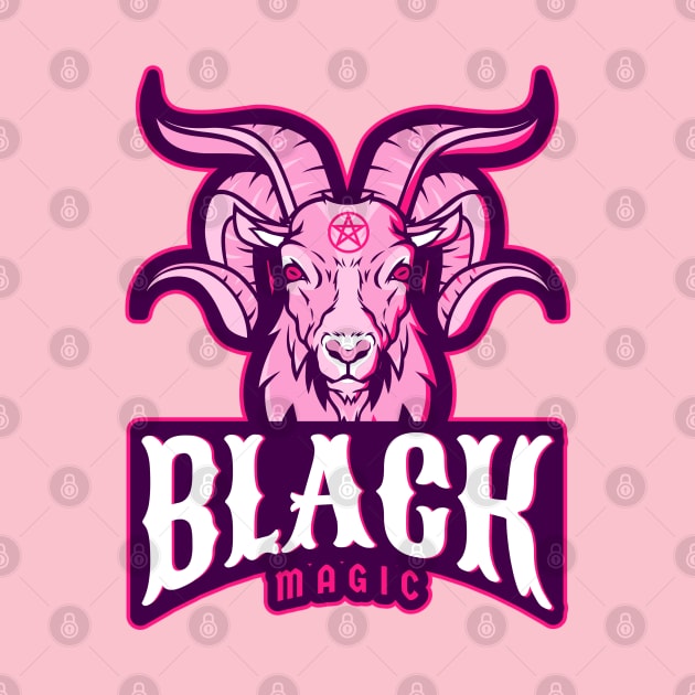 Black Magic Cute Pink Goat Baphomet with Pentagram by Witchy Ways