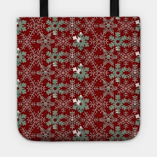 Red Mosaic Snowflakes Tote