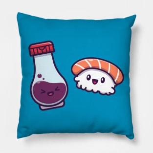 Cute Sushi With Soy Sauce Cartoon Vector Icon Illustration (2) Pillow