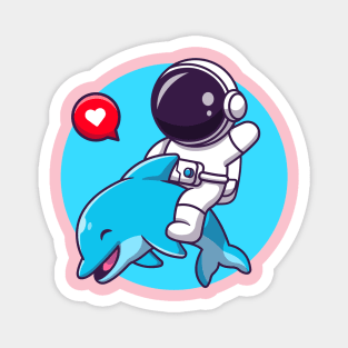 Cute Asrtronout With Dolphin Cartoon Magnet