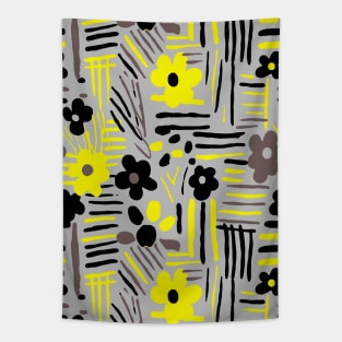 Minimal soft style floral and stripes yellow black gray Tapestry