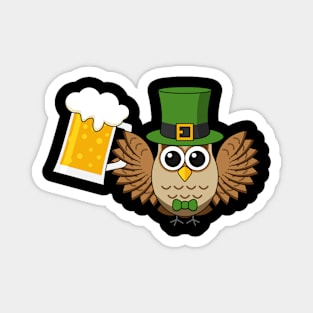 Cute Owl Drinking Beer Funny St Patrick's Day Cartoon Magnet