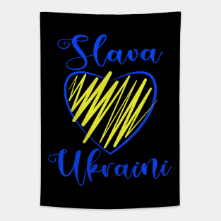 Slava Ukraini Glory to Ukraine heart black Tapestry