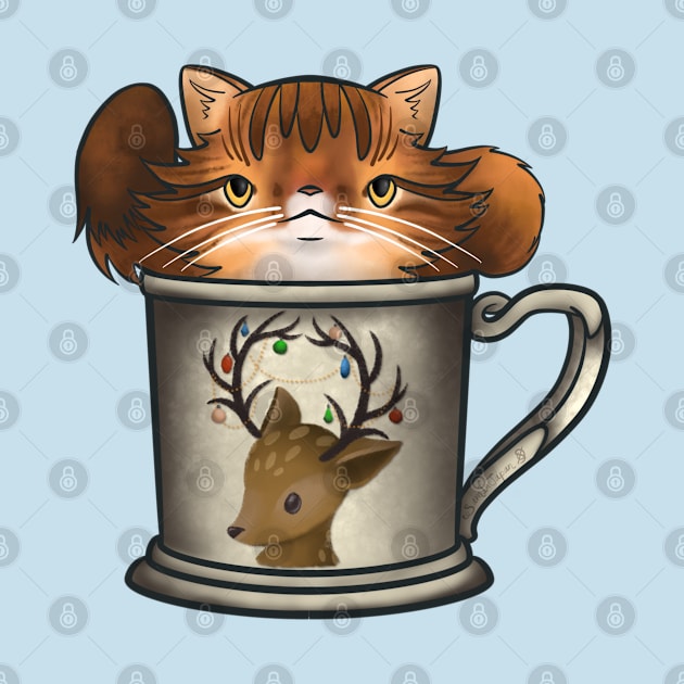 Fluffy Orange Tabby in a Reindeer Holiday Mug for Christmas by SamInJapan