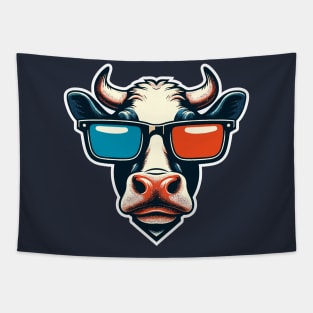 Cool cow wearing 3D glasses Tapestry