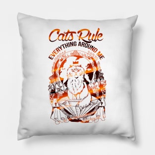 Cats Rule Everything Around Me - White and Gold Version Pillow