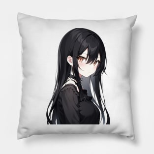 long black hair anime girl Pillow