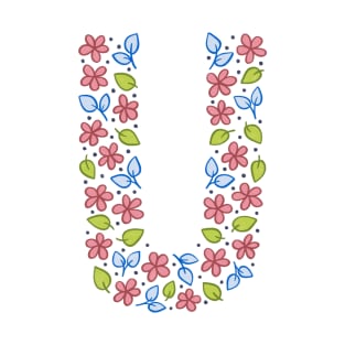 Floral Monogram Letter U - pink and blue T-Shirt