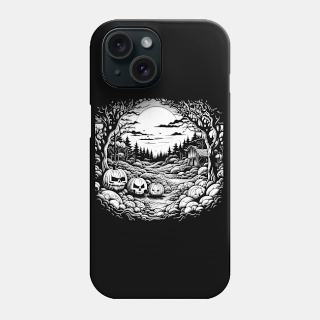 White Night of the Pumpkin Patch And Hut, Halloween Phone Case by vystudio