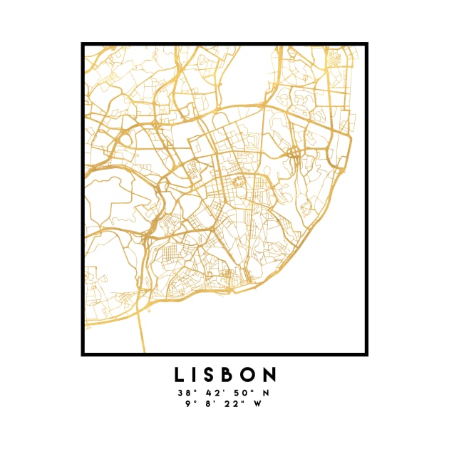 LISBON PORTUGAL CITY STREET MAP ART by deificusArt