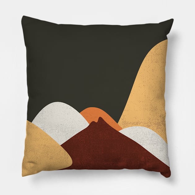 Sun & Moon Artwork With mountains. Boho art of moon at night and terracotta mountains. Pillow by waltzart