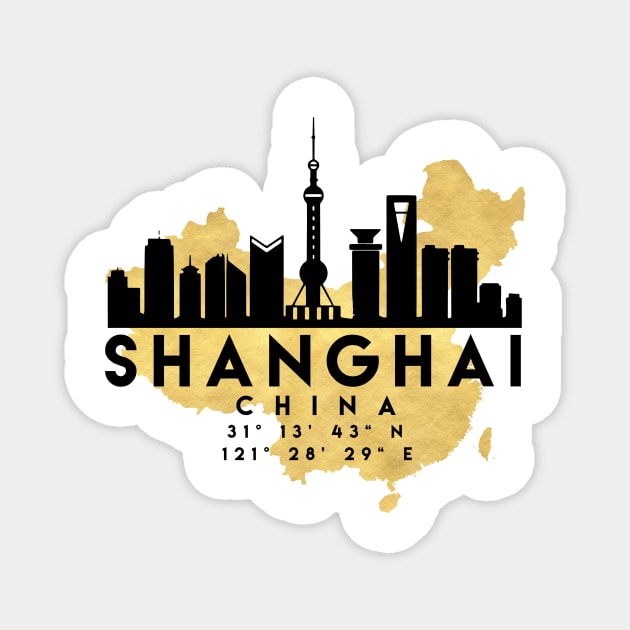 Shanghai China Skyline Map Art Magnet by deificusArt