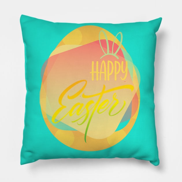 Happy Easter - Egg - Green - Rabbit ears Pillow by O.M design