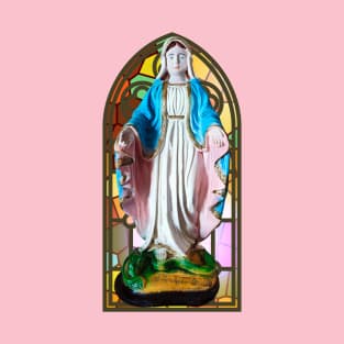 Mama mary holy image in a stain glass background T-Shirt