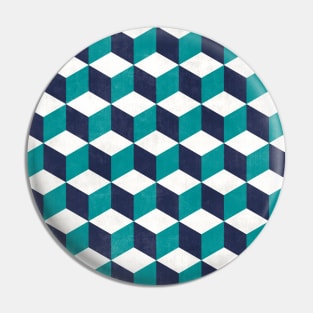 Geometric Cube Pattern - Turquoise, White, Blue Concrete Pin