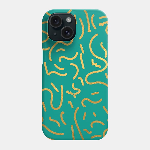 Teal Blue Gold colored abstract lines pattern Phone Case by jodotodesign