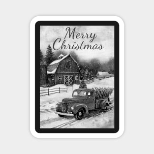 Black and white vintage car movie style Merry Christmas Magnet