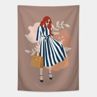 Woman Fancy Stripe Dress Tapestry