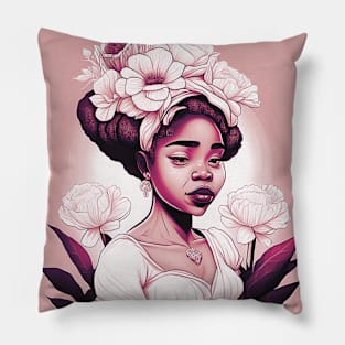 [AI Art] Lady of Carnations, Line Art Style Pillow