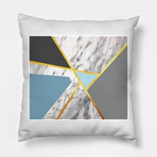 Geometric marble print, color blocking blue Pillow